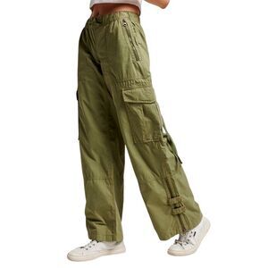 Superdry Low Rise Wide Leg Cargo Pants Womens Size 28x32 Khaki Olive Baggy Loose